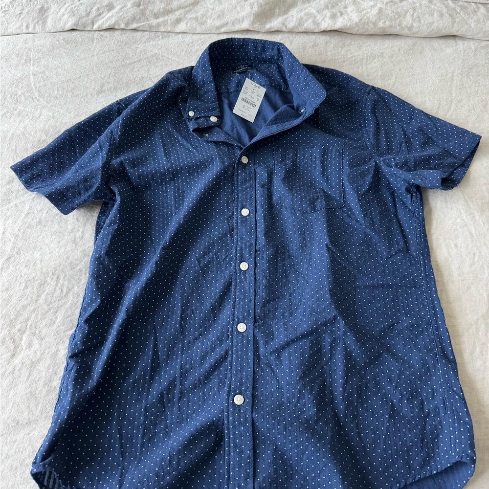 Men's Navy Blue Seersucker Polka Dot Shirt